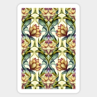 Floral Garden Botanical Print with Gold Flowers and Leaves Sticker